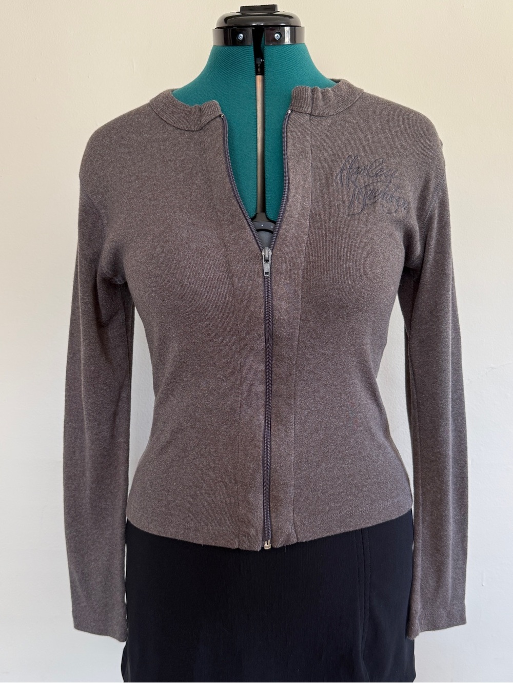 Vintage Harley-Davidson Zip-Front Brown Sweater L